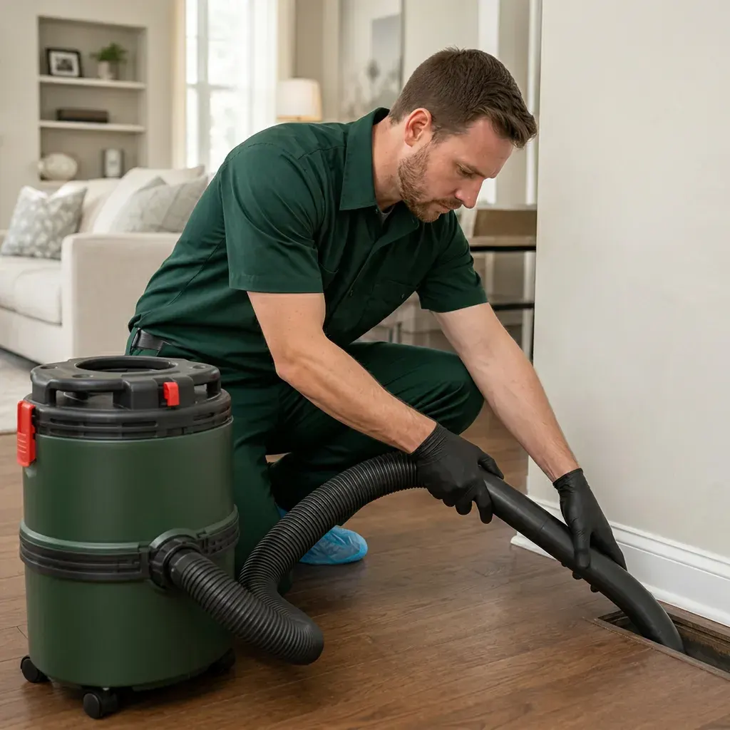 HVAC technician cleaning a home air vent